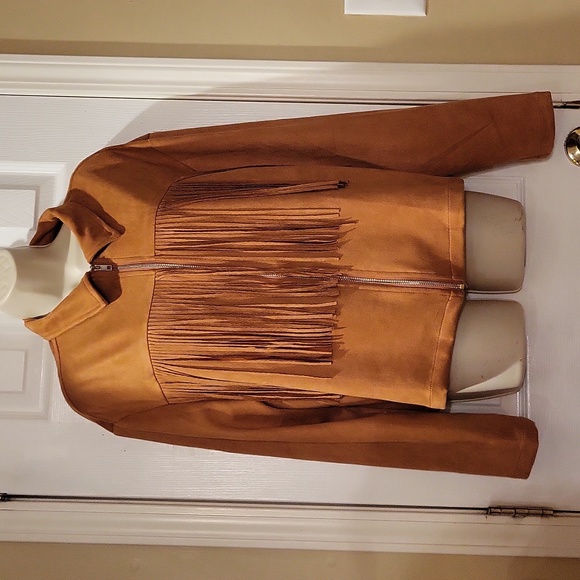 Tan Brown Faux Suede Western Jacket Fringes M - Picture 1 of 5